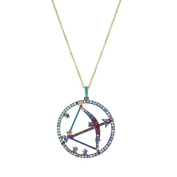 BETSEY JOHNSON Two-Tone Multi-Stone Sagittarius Zodiac Pendant Necklace NWT - Picture 9 of 16